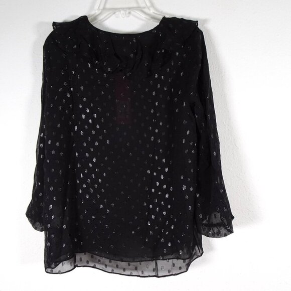 Lilly Pulitzer Olenna Silk Top Women's Size 2XS Black Ruffle Metallic Flowy - Picture 5 of 11